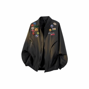 潮牌美式徽章印花飞行员夹克男春秋季新款高街拉链棒球服ins外套图片