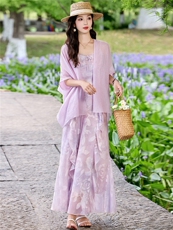 温柔风松弛感宽松罩衫吊带两件套，女装连衣裙，鑫鑫美