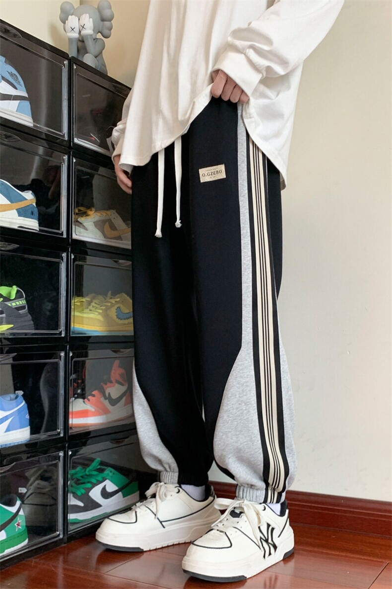 上新青少年纯棉休闲潮牌拼色运动裤子XZ301b-2-CK652特P43,男装休闲裤,星座301B-2（原A443-1）