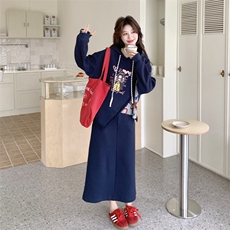 26春新款现-藏青撞色拼接流苏半身裙两件套2613-P180K288，女装套装/套裙，2B190