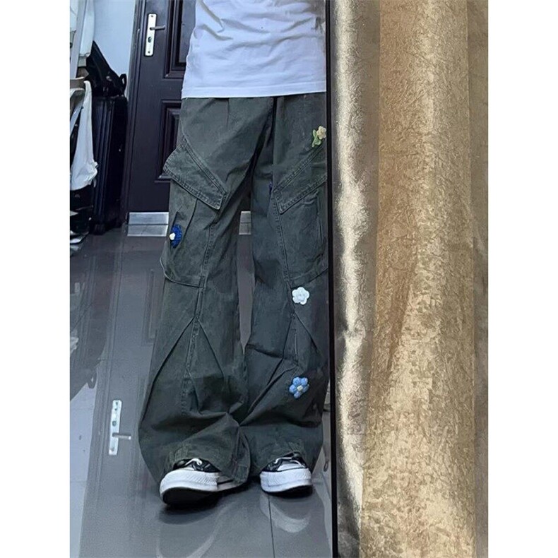 港风日系复古刺绣大口袋工装裤早春炸街高腰阔腿休闲裤ZK3886-P75,男装休闲裤,星座313A(原308A-2)