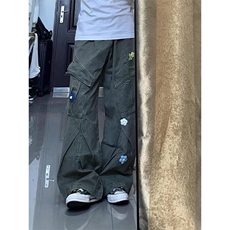 港风日系复古刺绣大口袋工装裤早春炸街高腰阔腿休闲裤ZK3886-P75，男装休闲裤，星座313A(原308A-2)