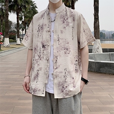 盘扣短袖衬衫男士夏季复古唐装新中式风衬衣7011P40，男装衬衫，电商A056