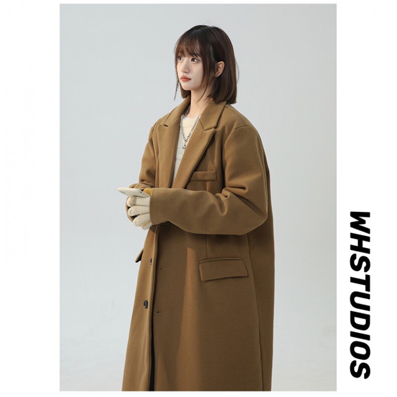 呢子大衣女秋冬高级感2025新款中长款正肩西装毛呢风衣外套，女装毛呢外套，星座710