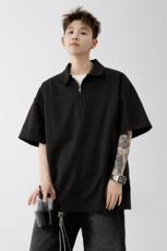 ！2026夏季新款男士潮牌翻领短袖高级感纹理半袖T2512特P35，男装T恤，电商B220