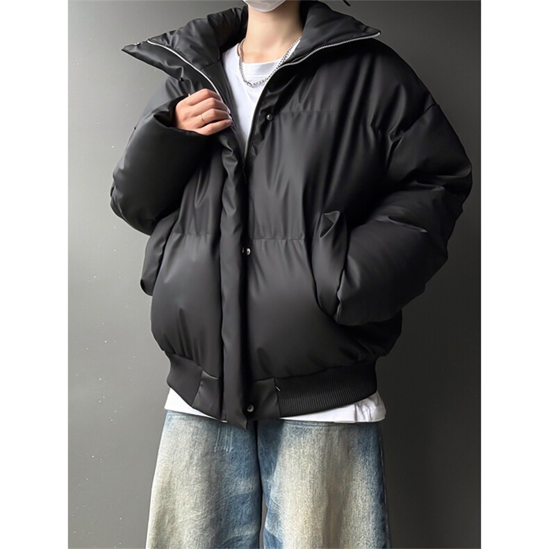 现货5W件冬季三防重磅boxy短款羽绒立领PU皮棉衣外套男女加厚棉服，男装棉衣，电商A486