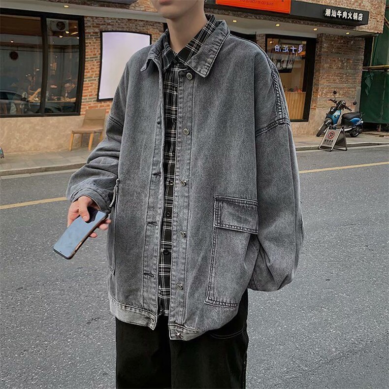 1506-1/JX3011/P57牛仔外套男春秋宽松休闲港风ins潮流工装夹克图片