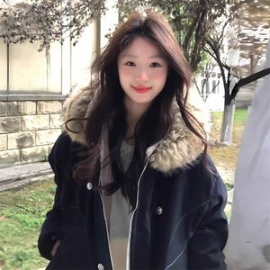 现货重磅boxy短款棉衣座山雕大毛毛领男女棉服水洗工装厚外套图片