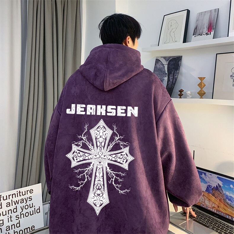 抖音品质美式高街潮流十字架印花宽松连帽卫衣JK23382特批43-控69,男装卫衣,星座605(原A050)