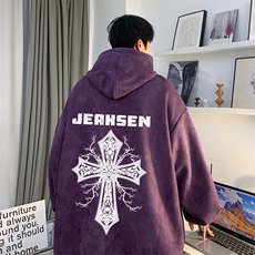 抖音品质美式高街潮流十字架印花宽松连帽卫衣JK23382特批43-控69，男装卫衣，星座605(原A050)