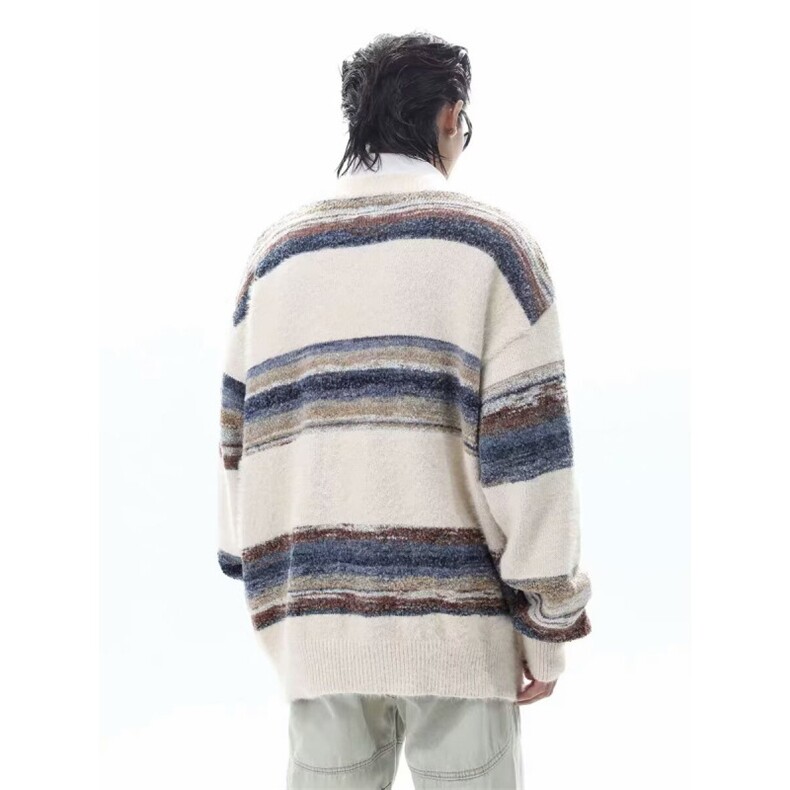 MM368-P60美式新款潮宽松油画彩虹色渐变开衫毛衣,男装针织衫/毛衣,星座617A-2