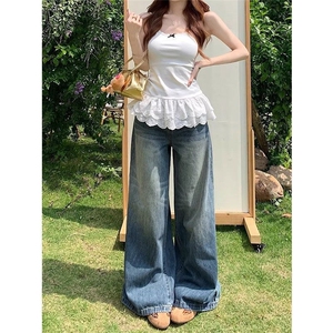 小个子复古直筒牛仔裤女夏季薄款裤子宽松bf慵懒夏日梨形身材长裤