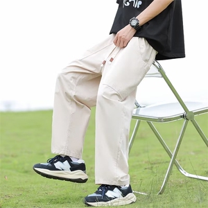 日系复古工装裤男夏季薄款美式高街潮牌宽松阔腿直筒休闲九分裤子,女士穿搭 成熟图片