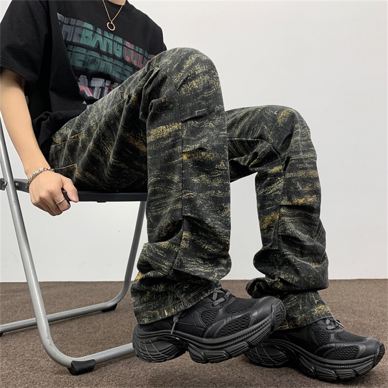 牛仔裤新款迷彩设计感小众长裤宽松裤子N01714-P50图片