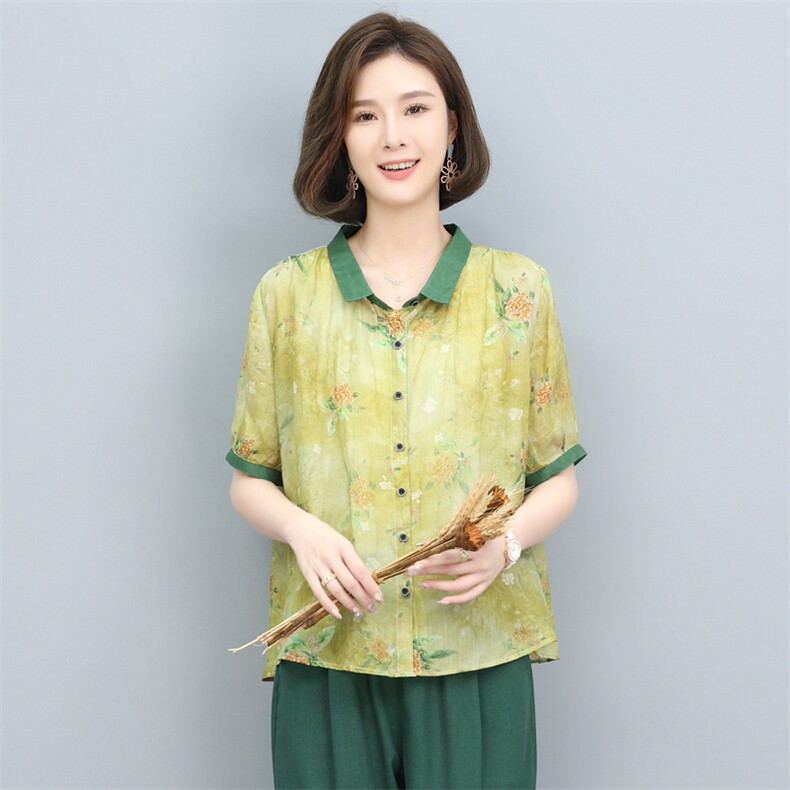 高端苎麻纯亚麻碎花上衣女妈妈装2025夏季新款大码亚麻图片