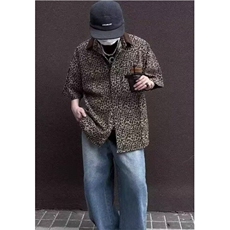 复古豹纹宽松短袖衬衫男夏季新款潮流痞帅高级感衬衣CT16，男装T恤，星座1116A（原606A-3）