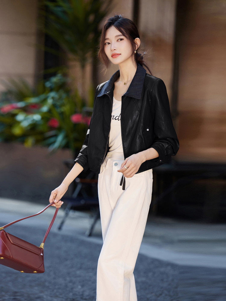 甜酷炸街气质感休闲皮衣外套女2025秋季新款独特设计机车服皮夹克,女装皮衣,安之芮娜