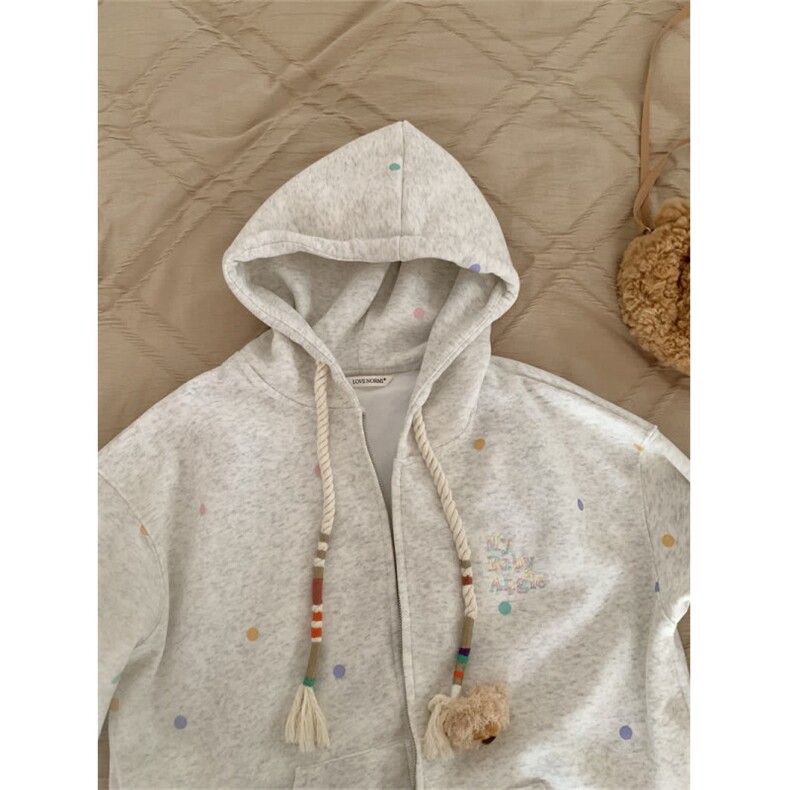 灰色连帽拉链卫衣开衫春秋季2025新款宽松oversize休闲外套上衣，女装短外套，星座601-1