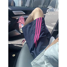 三条杠条纹短裤男生夏季薄款冰丝海边沙滩裤潮牌五分不过膝大裤衩，男装休闲裤，星座506A
