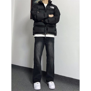 纯黑色弹力牛仔裤秋冬款cleanfit显瘦微喇裤子KZA47-P55图片