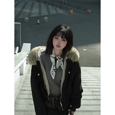 现货重磅boxy短款棉衣座山雕大毛毛领男女棉服水洗工装厚外套，男装棉衣，电商A486-1