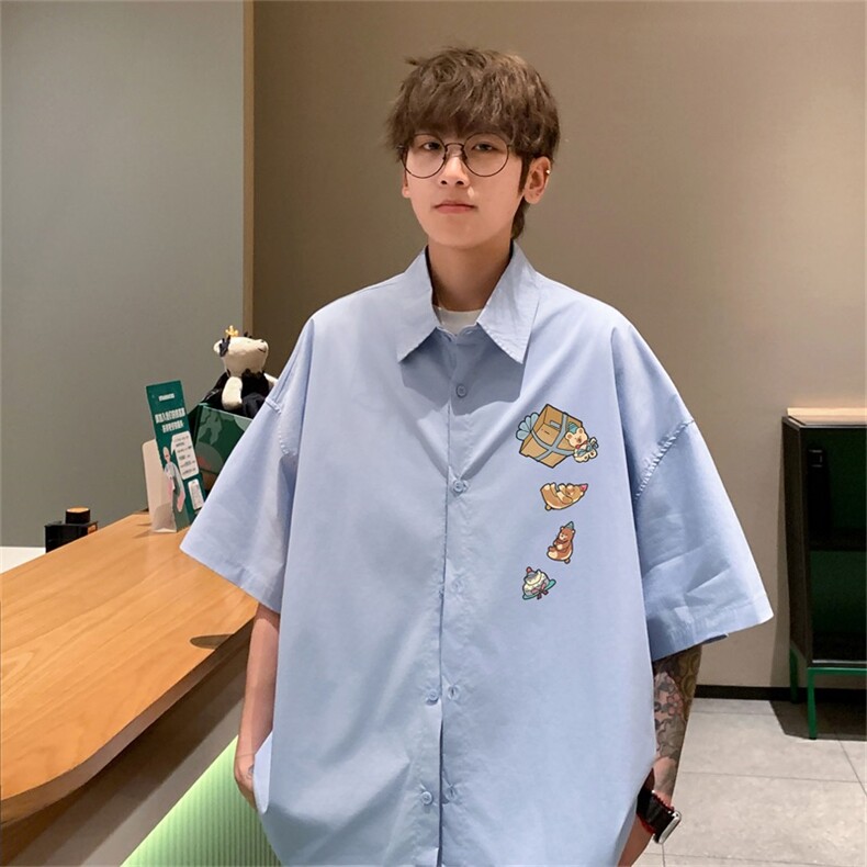 电商DSA028-DX24L15100聚酯特P25新款港风潮流印花短袖衬衫男,男装T恤,电商A028