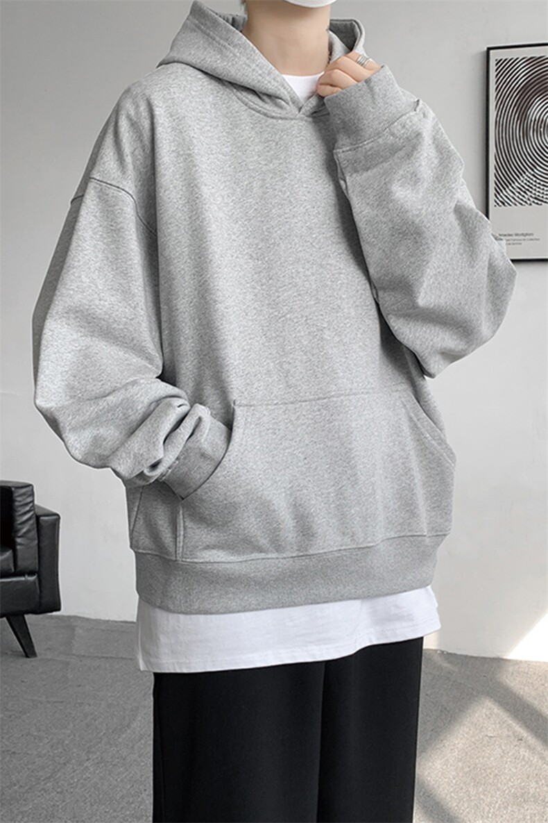 灰色cleanfit男生短款卫衣美式重磅连帽大帽衫廓形外套潮WY004P48,女装短外套,电商B312