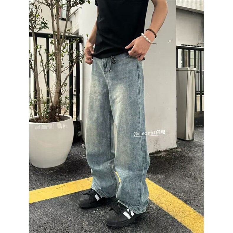 气质日系美式闪电纹牛仔裤男宽松阔腿百搭男牛仔裤网图NZK55-p48,男装牛仔裤,星座302B-2