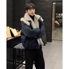 座山雕毛领棉服男冬季十字架贴皮保暖外套宽松情侣棉衣，男装棉衣，星座903-1