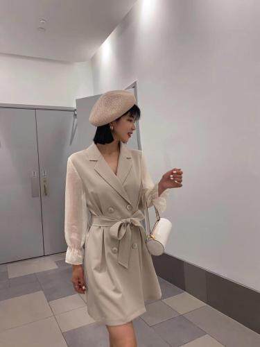 现货2021春季新品连衣裙气质显瘦锦棉四面弹面料舒适，女装连衣裙，蓝典