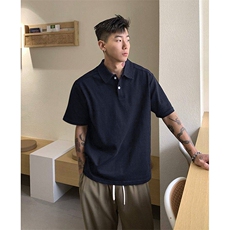 得物抖音高品质二开珠地网眼透气面料纯色宽松短袖T恤翻领POLO衫，男装T恤，电商A486