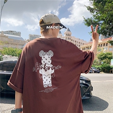 1港风小熊印花休闲情侣日系潮大码短袖T恤男DT7736P25控38，男装T恤，星座226-2