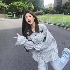 美式复古长袖衬衫日系港风ins宽松衬衣男女春秋潮流百搭休闲外套，男装衬衫，星座506A