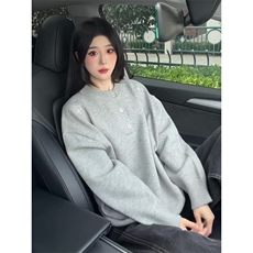 现货黑色老钱风亨利领刺绣毛衣男M471特P50，男装针织衫/毛衣，星座205-3