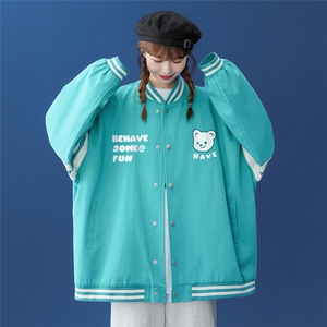 中性秋季百搭袖子拼接撞色宽松夹克情侣棒球服外套 G6291 P65控78图片