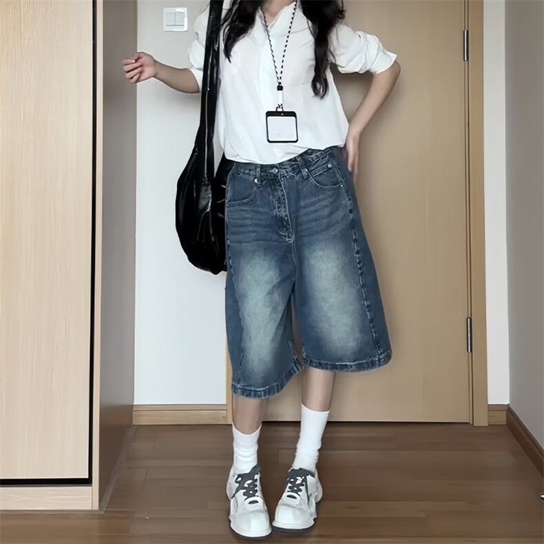 七分裤女夏薄款2025新款大码胖mm遮胯显瘦阔腿宽松小个子直筒中裤,男装牛仔裤,星座506A