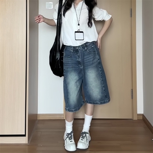 七分裤女夏薄款2025新款大码胖mm遮胯显瘦阔腿宽松小个子直筒中裤图片