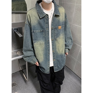 美式复古长袖牛仔衬衫男宽松百搭情侣工装外套衬衣女潮CY997-P61图片