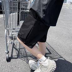 机能黑色工装短裤男士夏季薄款宽松休闲男生中裤美式男款5五分裤，男装牛仔裤，四季星座505