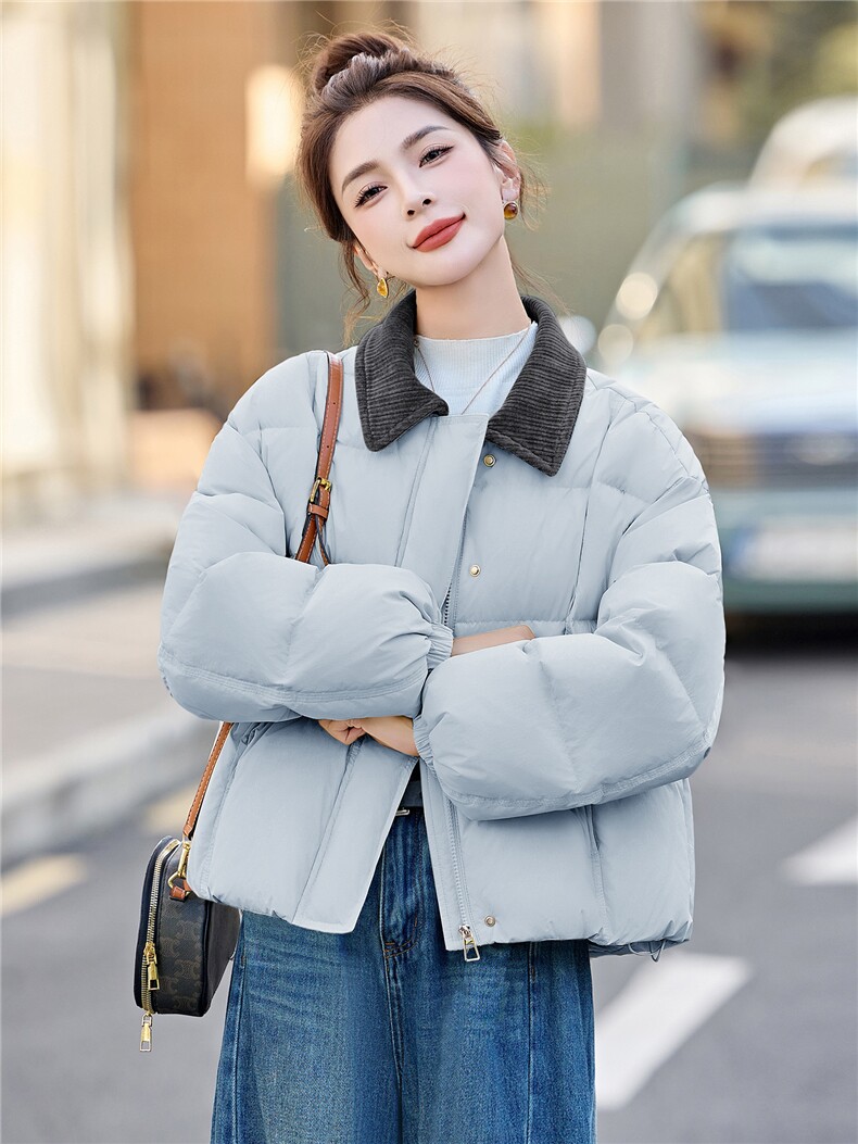 新款冬季撞色拼接翻领领羽绒服2025年冬季时尚潮流,女装羽绒服,鑫鑫美
