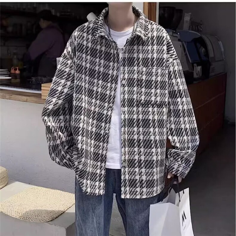 美式粗花呢小香风外套男高级感痞帅千鸟格刺绣衬衫式夹克,男装夹克,星座1210-1