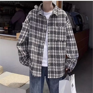 美式粗花呢小香风外套男高级感痞帅千鸟格刺绣衬衫式夹克图片