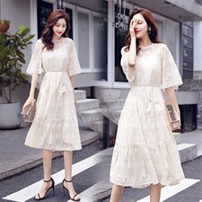 夏季特价高质感孕妇短袖连衣裙舒适凉快圆领气质蕾丝长裙,女装连衣裙,美吧服饰