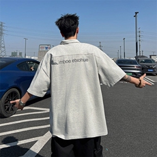 CR0279-P42设计感半拉链金属扣POLO衫短袖T恤男潮牌复古美式上衣，男装Polo衫，电商C233