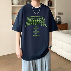 夏季流行男士纯棉落肩宽款印花短袖T恤休闲时尚吸汗透气T17，男装T恤，星座1013