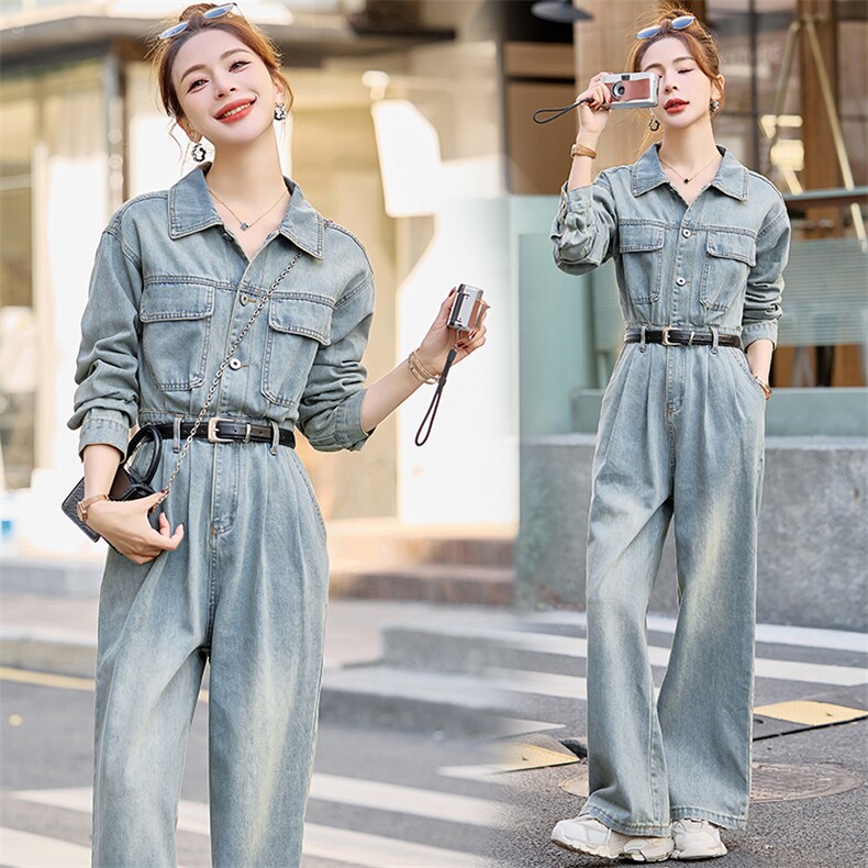 （新款现货）欧货高级工装牛仔潮2026春秋气质减龄显瘦连体裤，女装连体裤，印象茜