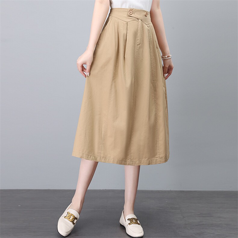 纯棉休闲半身裙女夏2024新款中年妈妈时尚韩版宽松百搭高腰裙子，女装半身裙，玛其路