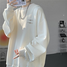 新中式金属盘扣重磅圆领卫衣大码拼接长袖套头上衣外套WY5115/P58，女装短外套，电商B238