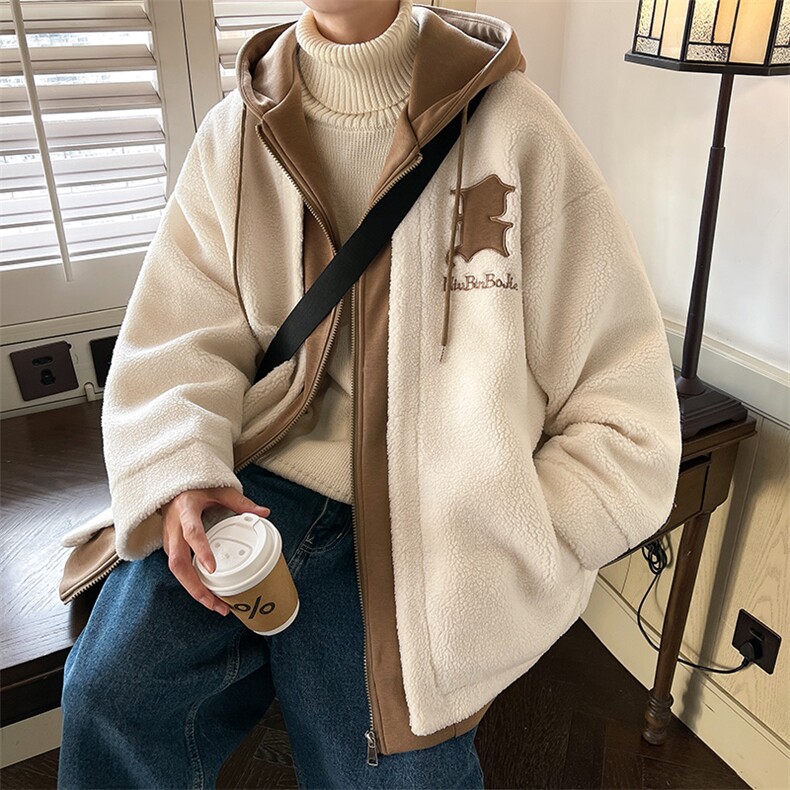 冬装假两件羊羔毛棉衣加厚棉服绣花外套A071-099-P125，男装棉衣，电商A071