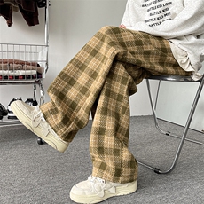 8XL-M特大码加厚毛呢料格子休闲裤宽松男裤毛呢裤K946P60加绒P70，男装休闲裤，电商D206-1